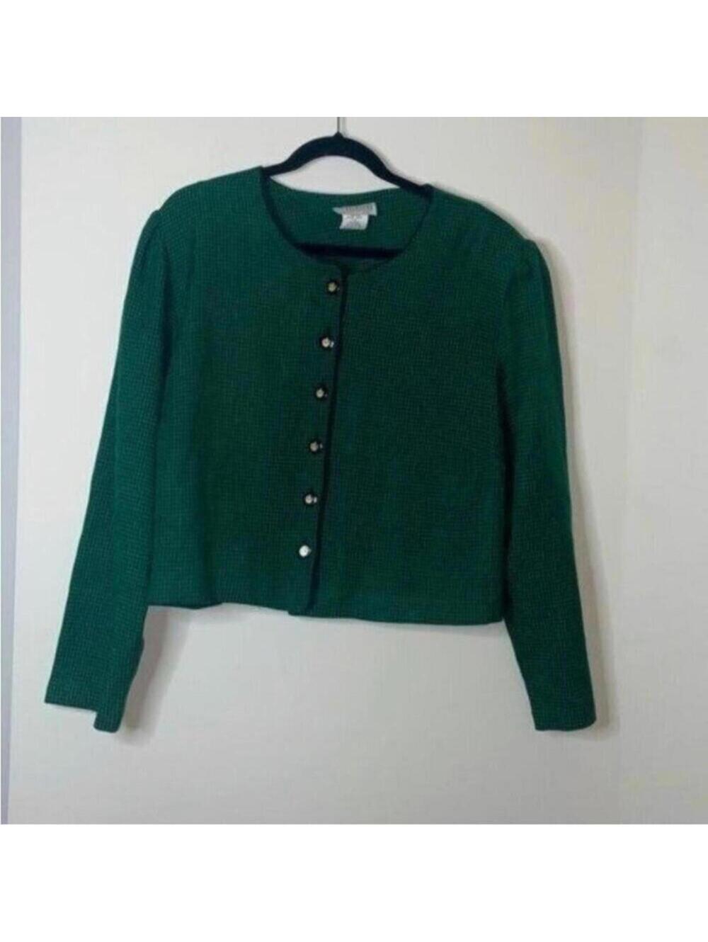 Vintage Lady Dorby Green Houndstooth Button Up Blazer Jacket
